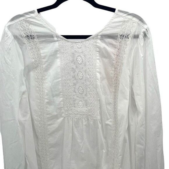 NYDJ Womens Lace Trim Ruffle Long Sleeve Victoria Blouse Top White Large NWT - Picture 3 of 9